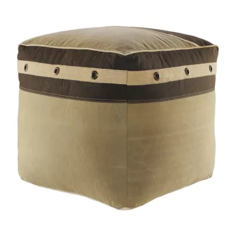 LR Home Holland Handmade Industrial Cotton Large Pouf Striped Ottoman