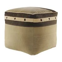 LR Home Holland Handmade Industrial Cotton Large Pouf Striped Ottoman