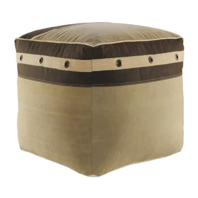 LR Home Holland Handmade Industrial Cotton Large Pouf Striped Ottoman