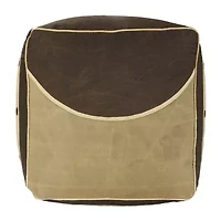 LR Home Holland Handmade Industrial Cotton Large Pouf Striped Ottoman