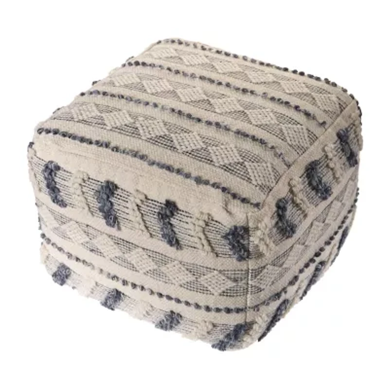 LR Home Seraphina Handmade Striped Transitional Wool Blend Medium Pouf Striped Ottoman