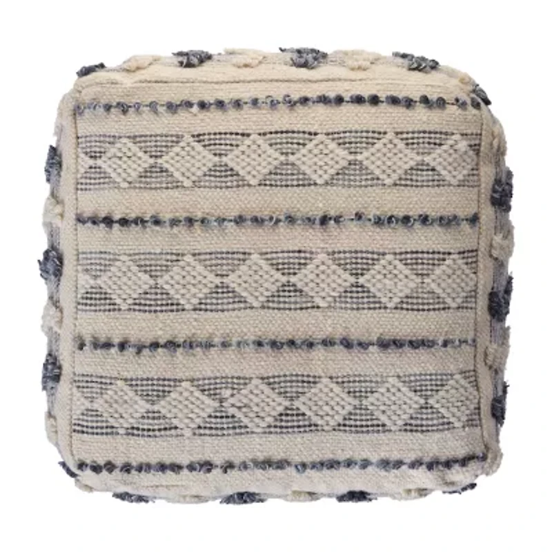 LR Home Seraphina Handmade Striped Transitional Wool Blend Medium Pouf Striped Ottoman