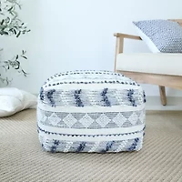 LR Home Seraphina Handmade Striped Transitional Wool Blend Medium Pouf Striped Ottoman