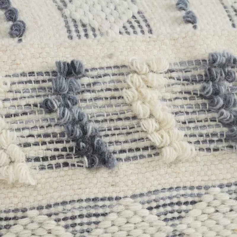 LR Home Seraphina Handmade Striped Transitional Wool Blend Medium Pouf Striped Ottoman