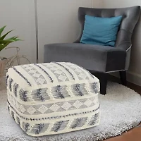 LR Home Seraphina Handmade Striped Transitional Wool Blend Medium Pouf Striped Ottoman