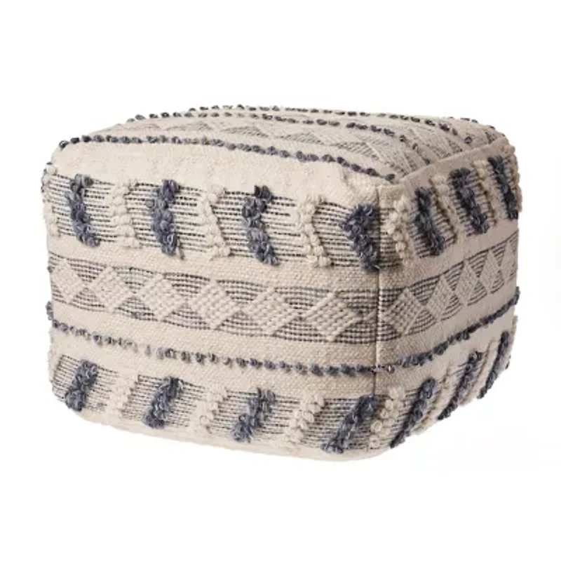 LR Home Seraphina Handmade Striped Transitional Wool Blend Medium Pouf Striped Ottoman
