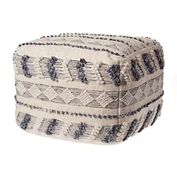 LR Home Seraphina Handmade Striped Transitional Wool Blend Medium Pouf Striped Ottoman