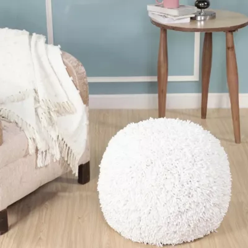 LR Home Leilani Handmade Solid Transitional Cotton Medium Pouf Ottoman