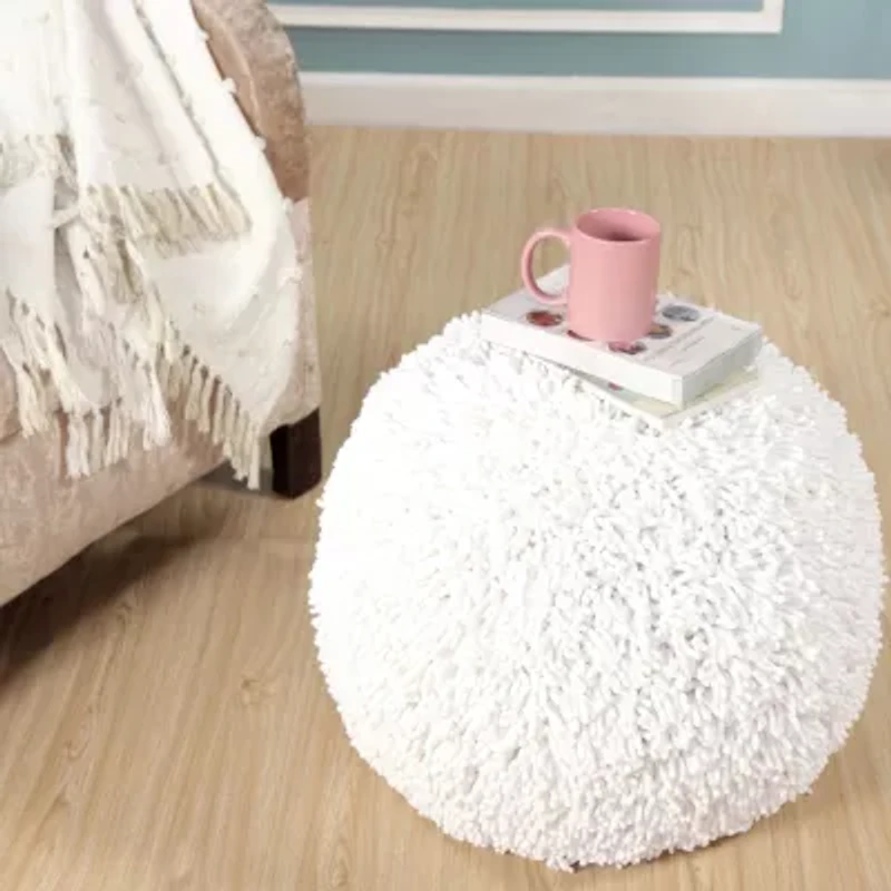 LR Home Leilani 16" Handmade Cotton Pouf in Cream