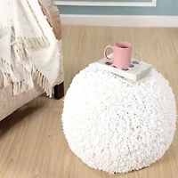 LR Home Leilani 16" Handmade Cotton Pouf in Cream