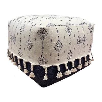 LR Home Torquil Hand-Woven Tribal Bohemian Cotton Medium Pouf Ottoman