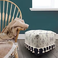 LR Home Torquil Hand-Woven Tribal Bohemian Cotton Medium Pouf Ottoman