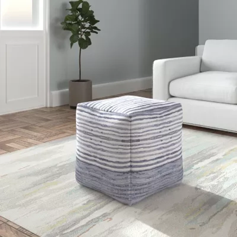 LR Home Emilia Handmade Striped Contemporary Cotton Medium Pouf Striped Ottoman