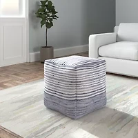 LR Home Emilia Handmade Striped Contemporary Cotton Medium Pouf Striped Ottoman