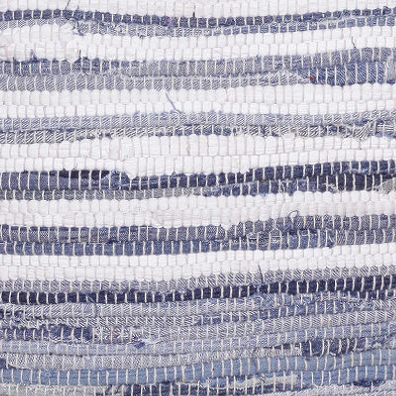 LR Home Emilia Handmade Striped Contemporary Cotton Medium Pouf Striped Ottoman