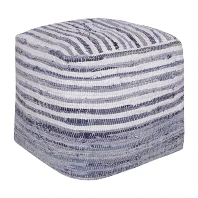 LR Home Emilia Handmade Striped Contemporary Cotton Medium Pouf Striped Ottoman
