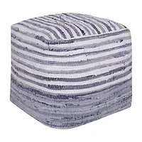 LR Home Emilia Handmade Striped Contemporary Cotton Medium Pouf Striped Ottoman