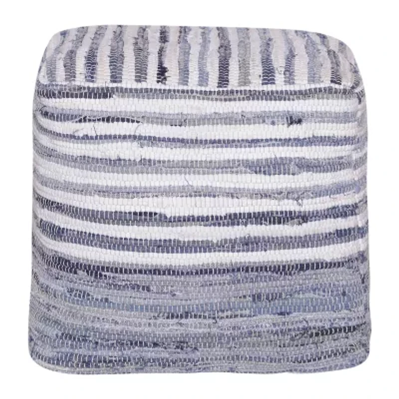 LR Home Emilia Handmade Striped Contemporary Cotton Medium Pouf Striped Ottoman