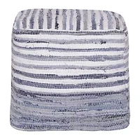 LR Home Emilia Handmade Striped Contemporary Cotton Medium Pouf Striped Ottoman