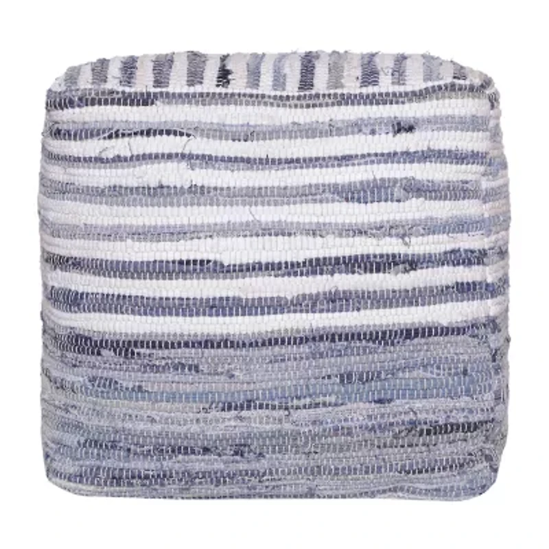 LR Home Emilia Handmade Striped Contemporary Cotton Medium Pouf Striped Ottoman