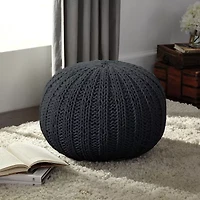 LR Home Montra Handmade Cableknit Contemporary Cotton Medium Pouf Ottoman