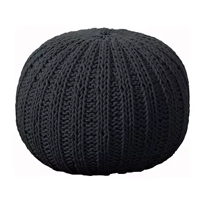 LR Home Montra Handmade Cableknit Contemporary Cotton Medium Pouf Ottoman