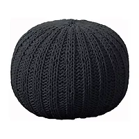 LR Home Montra Handmade Cableknit Contemporary Cotton Medium Pouf Ottoman