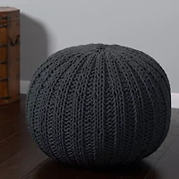 LR Home Montra Handmade Cableknit Contemporary Cotton Medium Pouf Ottoman