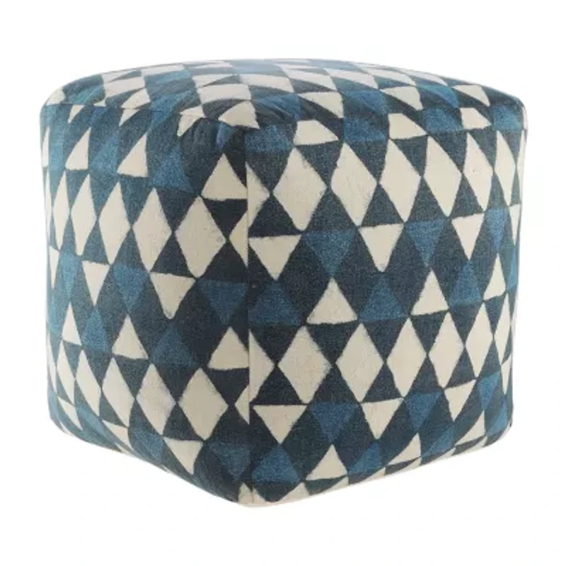 LR Home Carmel Handmade Contemporary Cotton Large Pouf Geometric Ottoman