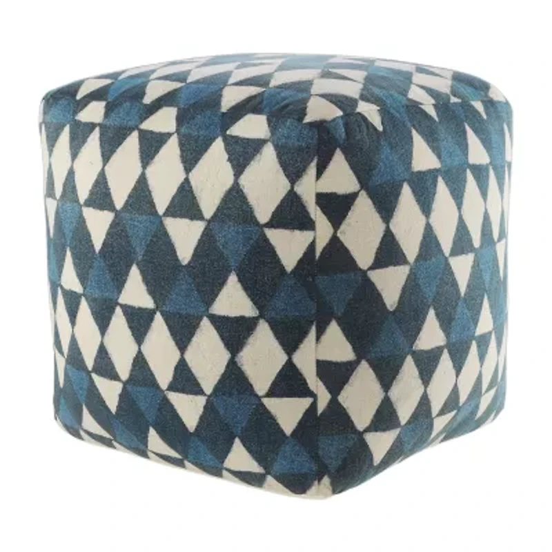 LR Home Carmel Handmade Contemporary Cotton Large Pouf Geometric Ottoman