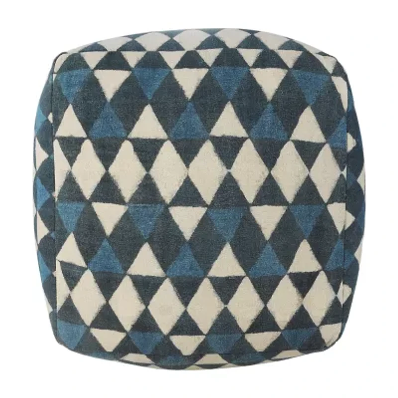 LR Home Carmel Handmade Contemporary Cotton Large Pouf Geometric Ottoman