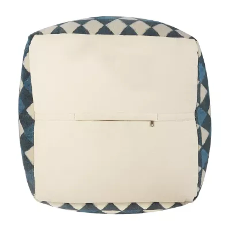 LR Home Carmel Handmade Contemporary Cotton Large Pouf Geometric Ottoman