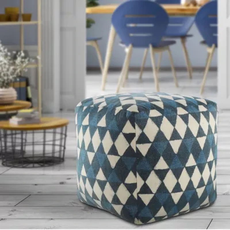 LR Home Carmel Handmade Contemporary Cotton Large Pouf Geometric Ottoman