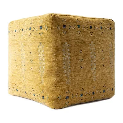 LR Home Vincent Power-Loomed Bohemian Polyester Blend Medium Pouf Geometric Ottoman