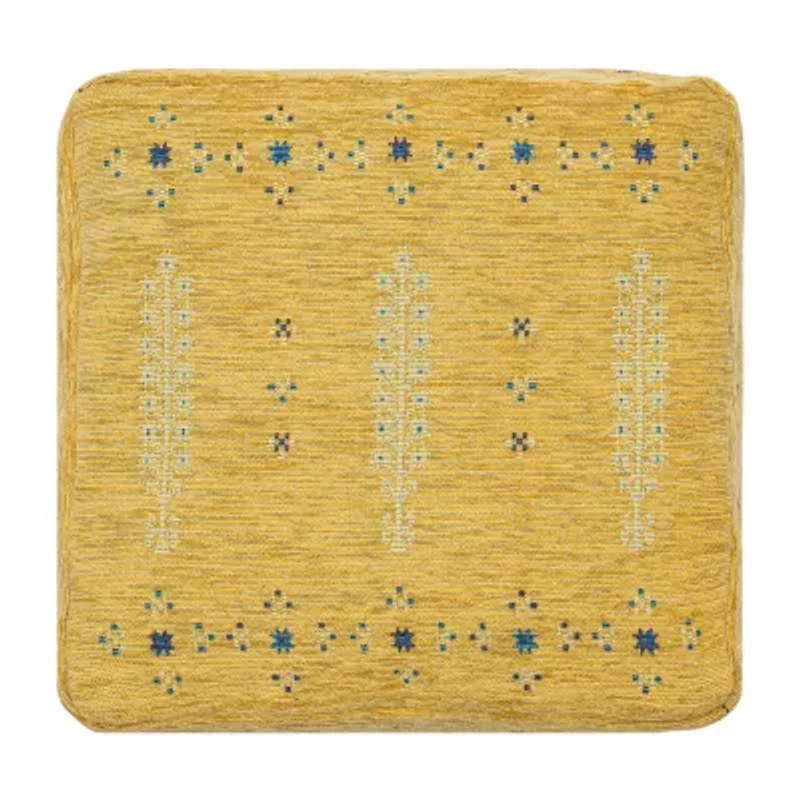 LR Home Vincent Power-Loomed Bohemian Polyester Blend Medium Pouf Geometric Ottoman