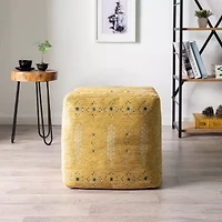 LR Home Vincent Power-Loomed Bohemian Polyester Blend Medium Pouf Geometric Ottoman