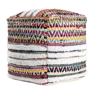 LR Home Wilhelmine 16" Handmade Cotton Blend Multicolored Pouf