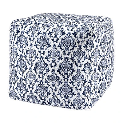 LR Home Wolfram 18" Handwoven Cotton Pouf in Blue/White