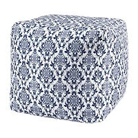 LR Home Wolfram 18" Handwoven Cotton Pouf in Blue/White