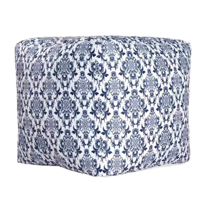 LR Home Wolfram Hand-Woven Farmhouse Cotton Medium Pouf Floral Ottoman