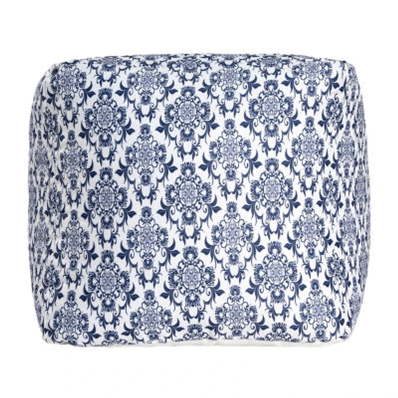 LR Home Wolfram Hand-Woven Farmhouse Cotton Medium Pouf Floral Ottoman
