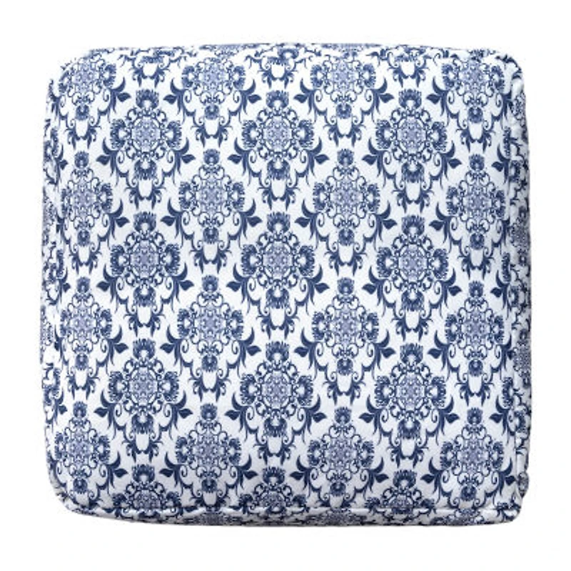 LR Home Wolfram Hand-Woven Farmhouse Cotton Medium Pouf Floral Ottoman