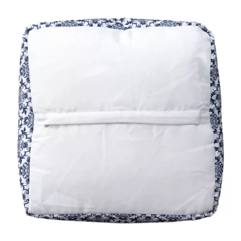 LR Home Wolfram Hand-Woven Farmhouse Cotton Medium Pouf Floral Ottoman