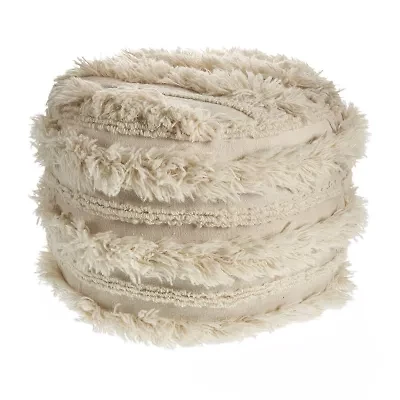 LR Home Liam 14" Handmade Cotton Pouf in Ivory