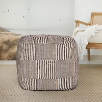 LR Home Emily Handmade Geometric Contemporary Cotton And Jute Medium Pouf Geometric Ottoman
