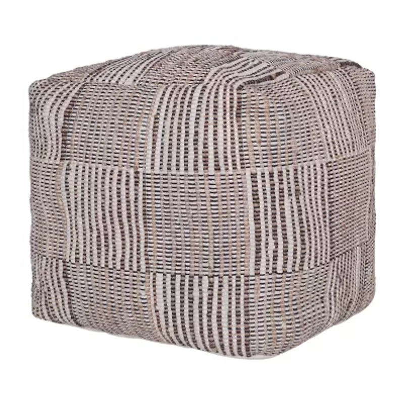 LR Home Emily Handmade Geometric Contemporary Cotton And Jute Medium Pouf Geometric Ottoman