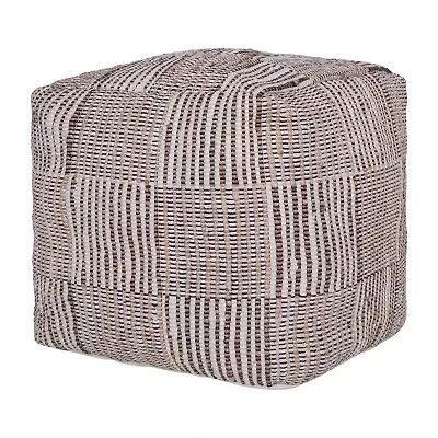 LR Home Emily Handmade Geometric Contemporary Cotton And Jute Medium Pouf Geometric Ottoman