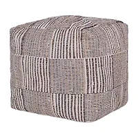 LR Home Emily Handmade Geometric Contemporary Cotton And Jute Medium Pouf Geometric Ottoman