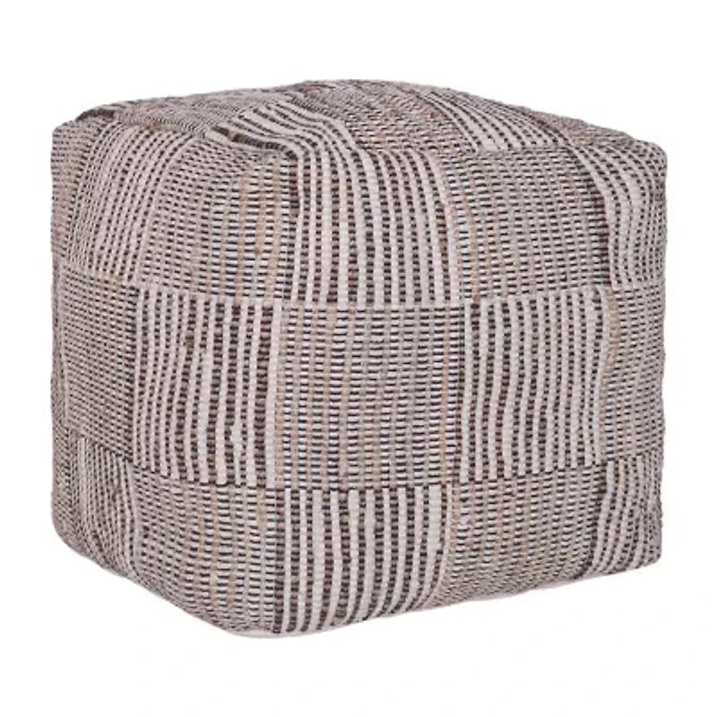 LR Home Emily Handmade Geometric Contemporary Cotton And Jute Medium Pouf Geometric Ottoman