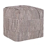 LR Home Emily Handmade Geometric Contemporary Cotton And Jute Medium Pouf Geometric Ottoman